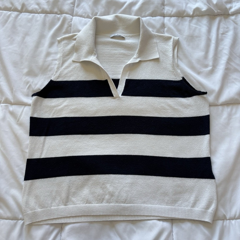 Milano Black and White Striped Sleeveless Polo Top